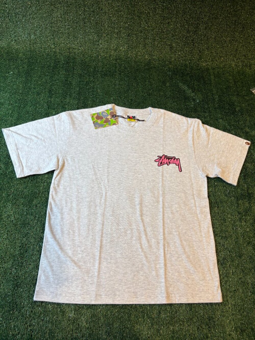 Stüssy x BAPE Ape Head Graphic Tee Gray NWT - Picture 2 of 9